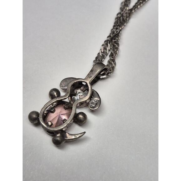 Small Sterling Silver Puppy Dog Necklace Pink And Clear Stones Chain 10" - Picture 6 of 6